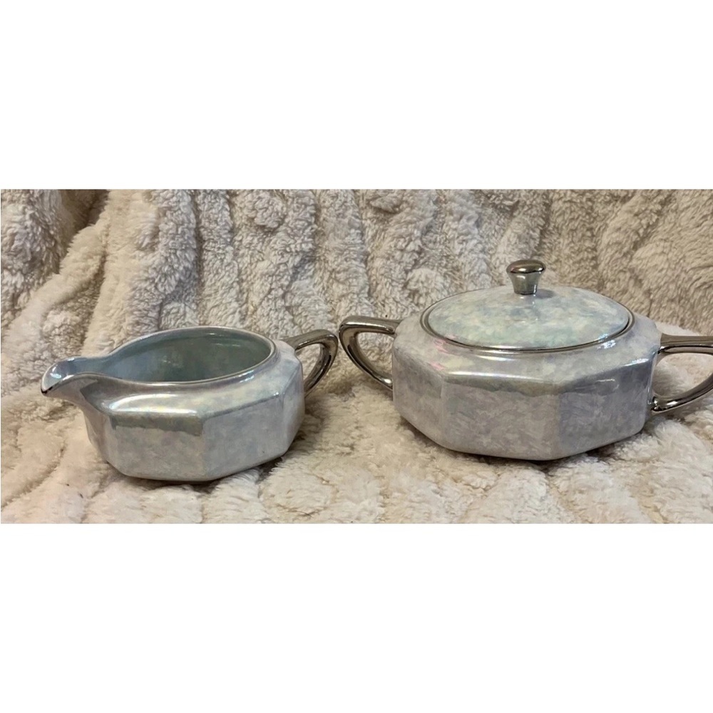Vintage Steubenville Iridescent China Creamer And Sugar Bowl